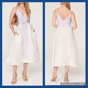 MATTHEW BURCH Colorblock Linen Midi Dress Size 10